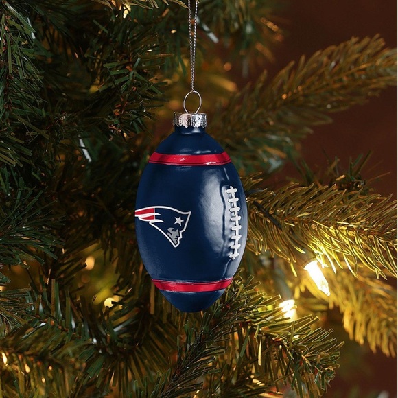 NFL Team New England Patriots Football Christmas Glass Ornament Set of 2 - Picture 1 of 11